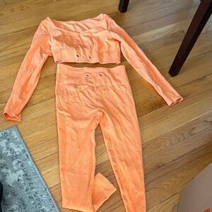 Orange Ribbed Two-Piece Workout Set